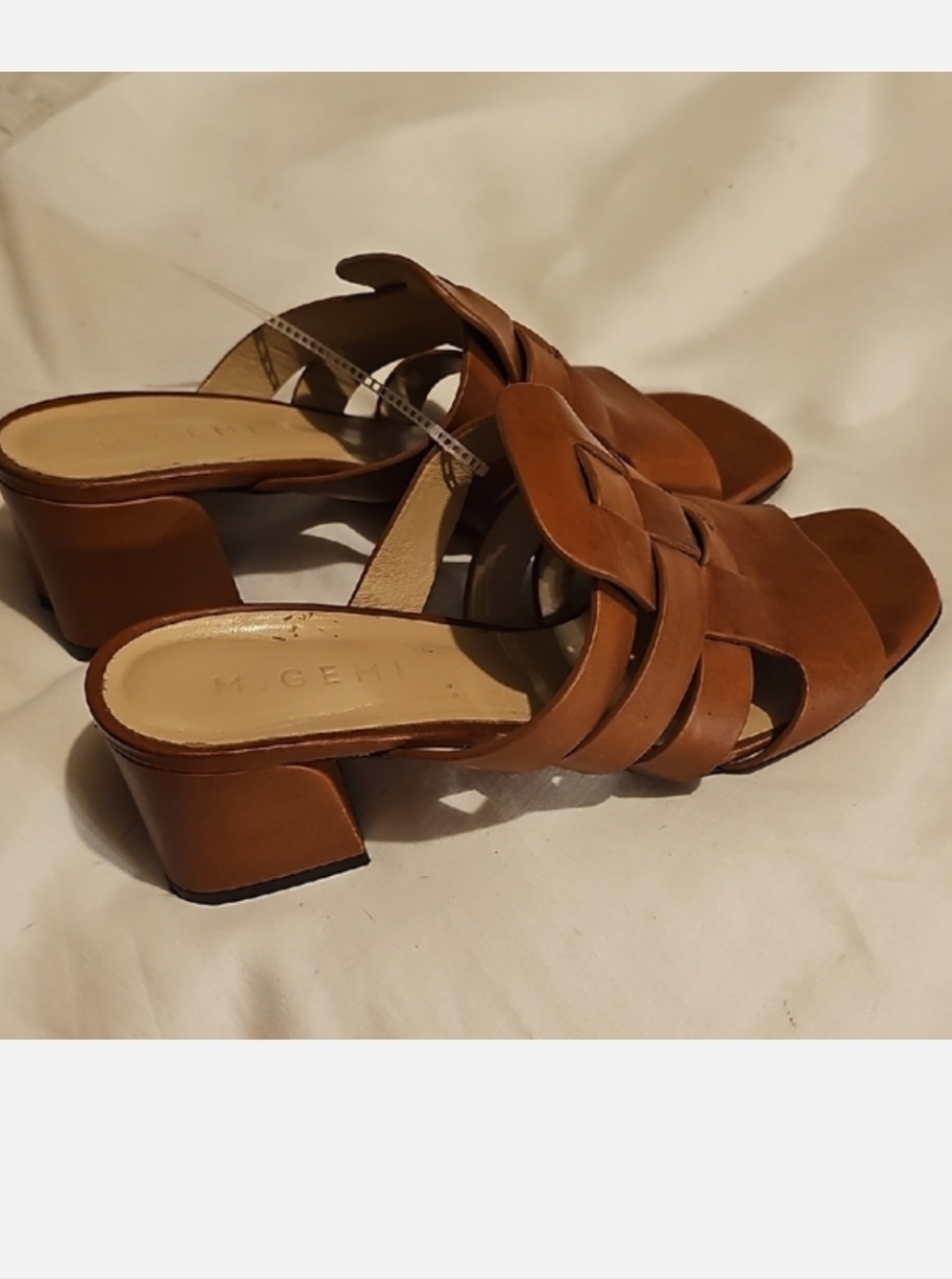 M. Gemi Cognac Braided Leather Mule Heels
